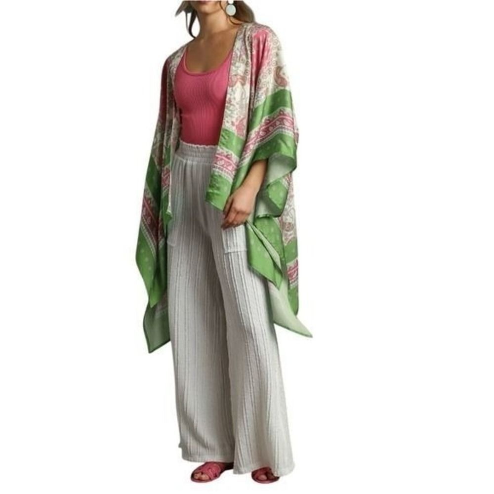 Umgee Pink & Green Paisley Boho Kimono Women S/M New With Tags
